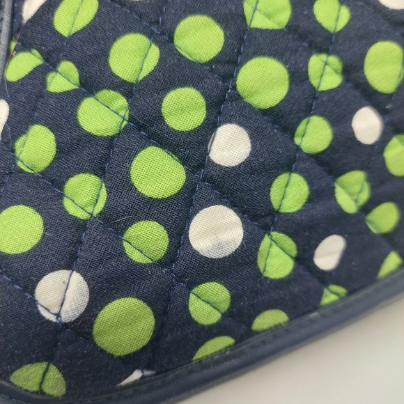 Vera Bradley Lucky Dots Trapeze Tote Navy Blue With Green White Polka Dots - Picture 5 of 12